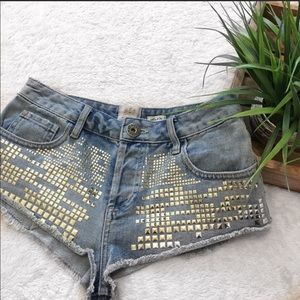 ASOS River Island Gold Studded Jean Shorts